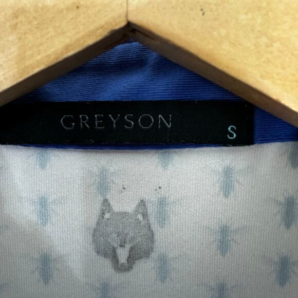 Greyson Men's Small Polo Shirt Bee Bumblebee Golf Blue White Embroidered Logo - Picture 2 of 7